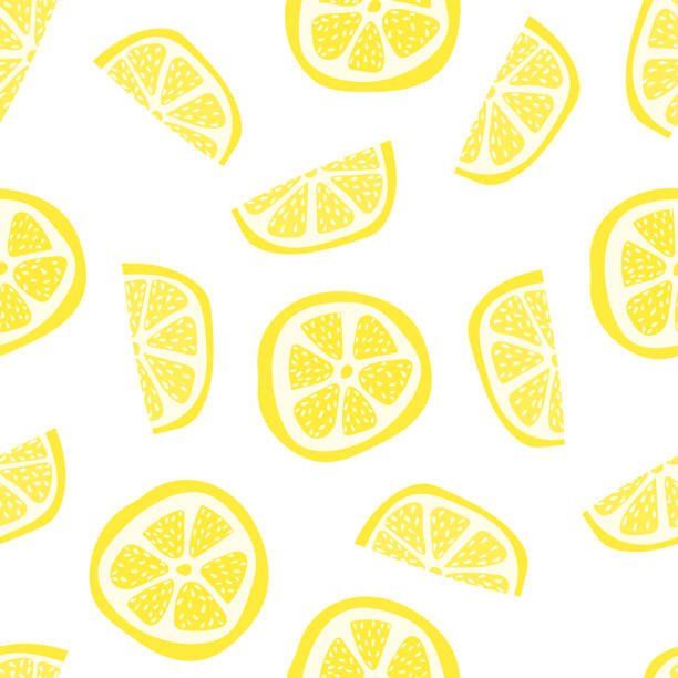 레몬 슬라이스 컬러 일러스트 레이 션의 완벽 한 패턴 - lemon isolated clipping path white background stock illustrations