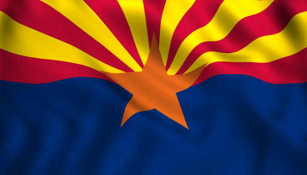 Flag of Arizona state, region of the United States, waving at wind
