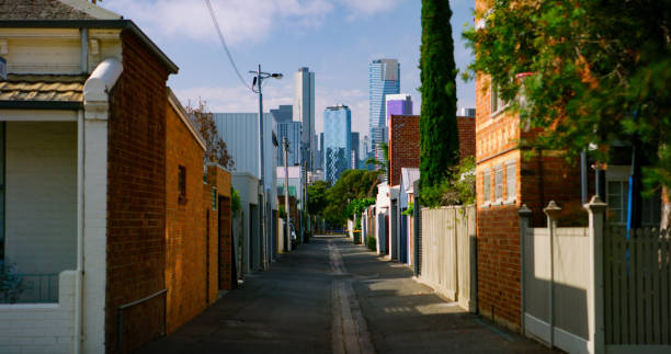 Residential alley in Port Phillip with the Melbourne CBD in the background.