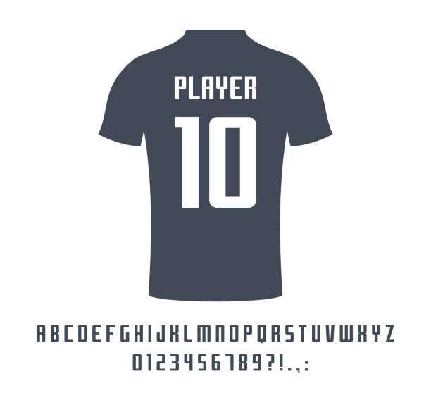 Sport universal font for soccer, football, baseball or basketball team logo, t-shirt. Athletic player name typeface. Letters, numbers for equipment design. Sport universal font for soccer, football, baseball or basketball team logo, t-shirt. Athletic player name typeface. Geometric typography style, vector alphabet. Letters, numbers for equipment design. sports jersey stock illustrations