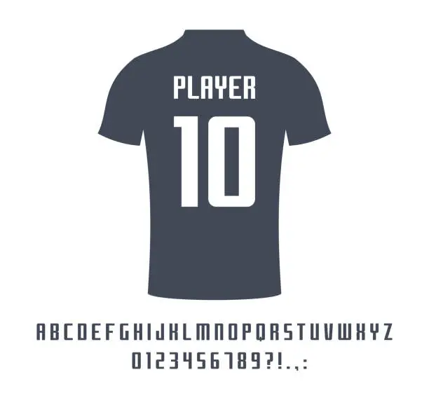 Vector illustration of Sport universal font for soccer, football, baseball or basketball team logo, t-shirt. Athletic player name typeface. Letters, numbers for equipment design.