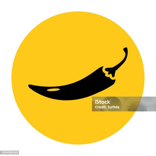Hot Chilli Pepper Icon Icon From The Set Black Silhouette On Bright Yellow Background Vector Illustration Stock Illustration - Download Image Now