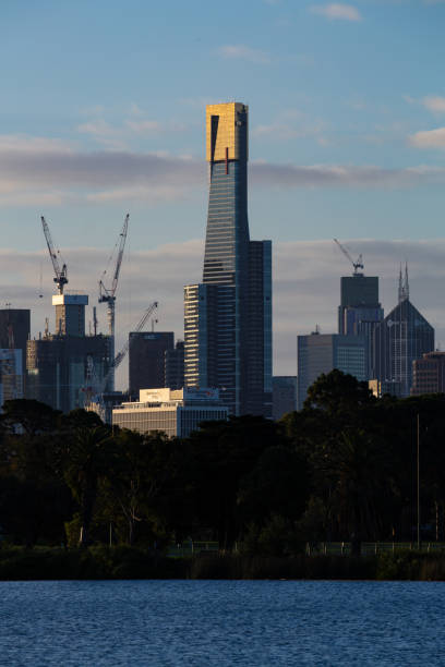 Eureka Tower and Construction Cranes Vertical Eureka Tower and construction cranes. albert park photos stock pictures, royalty-free photos & images