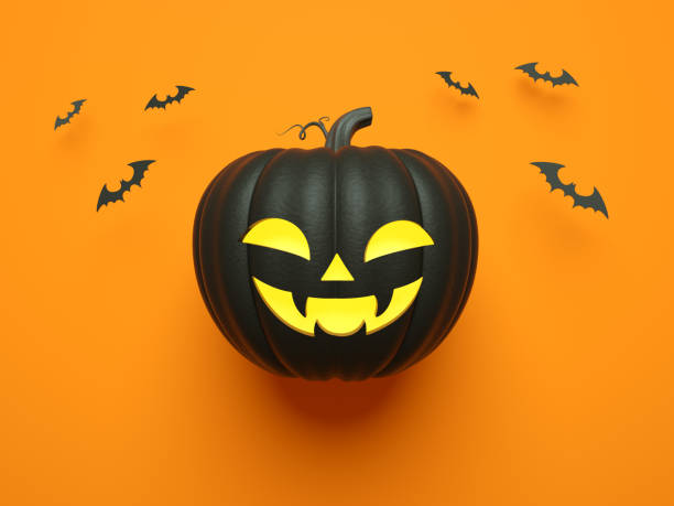 istock Halloween home decorations with bat and pumpkin for trick or treat. 3d render 1024992018