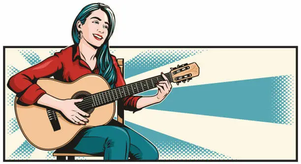 Vector illustration of Woman Playing Acoustic Guitar