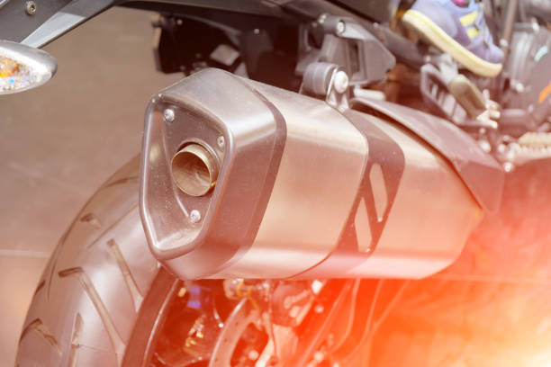 istock Exhaust pipe sport motorcycle. Closeup view, back view 1025027890