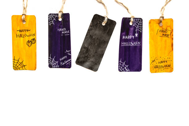 halloween hand drawn scary tags craft isolated on white background