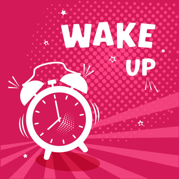 Wake up. White comic alarm clock on pinr background with halftone and stars in pop art style. Vector illustration Wake up. White comic alarm clock on pinr background with halftone and stars in pop art style. Vector illustration alarm clock illustrations stock illustrations