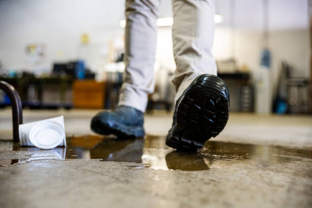 istock A worker in a warehouse walking in spilled liquid. 1025044560