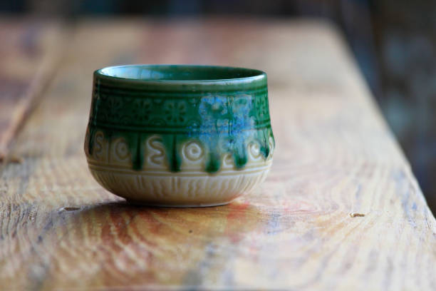 Japanese tea cup on wooden table