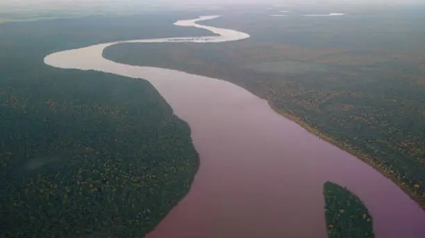 Photo of Winding river seen from above - The winding Iguaçú River seen from above