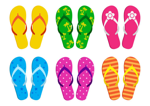 Colorful set of summer flip flops. Vector illustration Colorful set of summer flip flops. Vector illustration flip flop stock illustrations