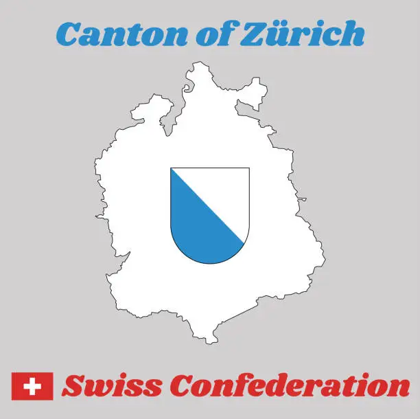 Vector illustration of Map outline and Coat of arms of Zurich, The canton of Switzerland with name text Canton of Zurich.