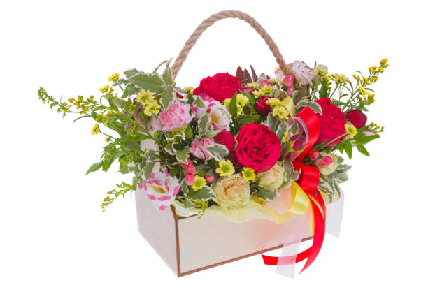 istock Bright buketny composition from fresh flowers, the white background 1025140592