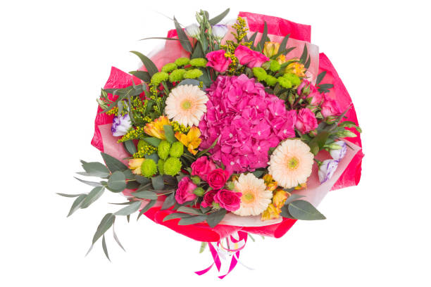 istock Bright buketny composition from fresh flowers, the white background 1025141628