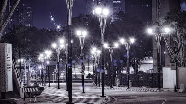 Kuala Lumpur Night. Street. Light of lanterns.