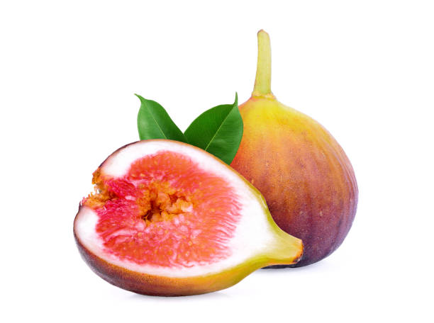 istock whole and half fig fruit with green leaves isolated on white background 1025157672