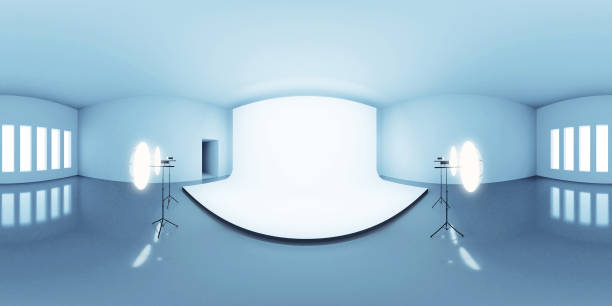 istock blue lit HDRI environment map, abstract spherical panorama background with photo studio setup (3d equirectangular render) 1025158554