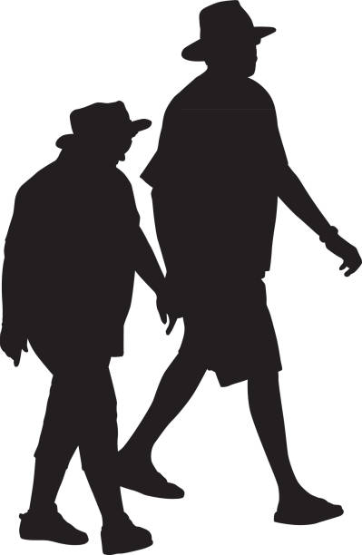 ilustraciones, imágenes clip art, dibujos animados e iconos de stock de pareja de jubilados caminando juntos - senior couple isolated white background standing