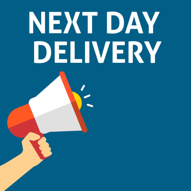 istock NEXT DAY DELIVERY Announcement. Hand Holding Megaphone With Speech Bubble 1025169860
