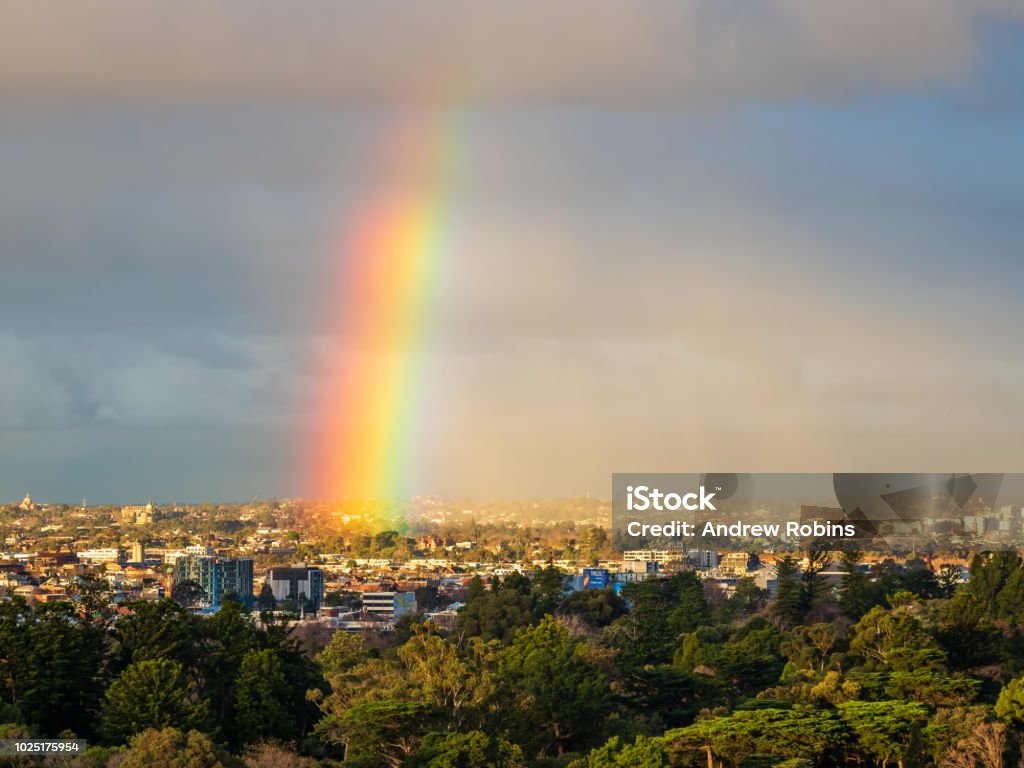 Beautiful Rainbow Appearing Over Melbourneaustralia Stock Photo ...