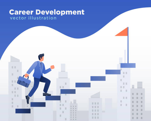 Businessman Career Development, walking at stairs Illustration vector art illustration