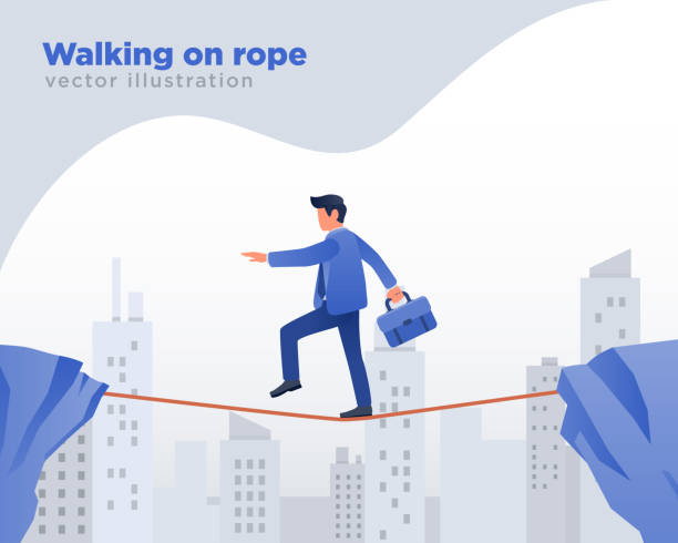 Businessman Walking on Rope, Focus, Brave, Challenge Illustration vector art illustration