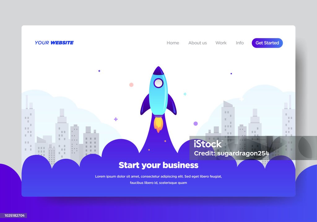 Landing page template of Startup Business. Modern flat design concept of web page design for website and mobile website.Vector illustration Rocketship stock vector