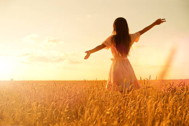 istock Woman in wheat field at sunset 1025190216