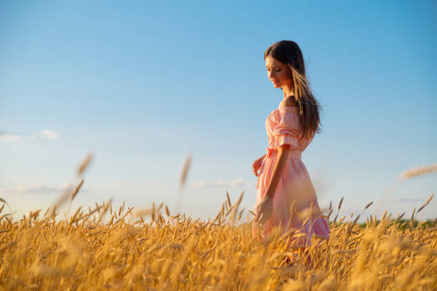 istock Woman in wheat field at sunset 1025190226