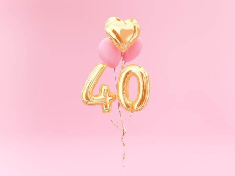 40 years old. Gold balloons number 40th anniversary, happy birthday congratulations. 3d rendering.