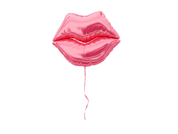 Woman day concept. Flying foil balloon lips isolated on white. Woman day concept. 3d rendering. mouths kissing stock pictures, royalty-free photos & images
