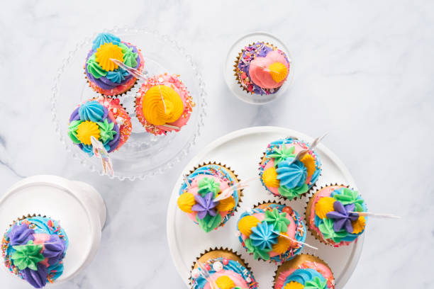 istock Unicorn cupcakes with multicolor buttercream icing 1025207516