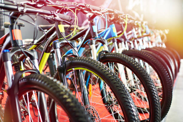 istock Modern mountain bikes in sports shop 1025213066
