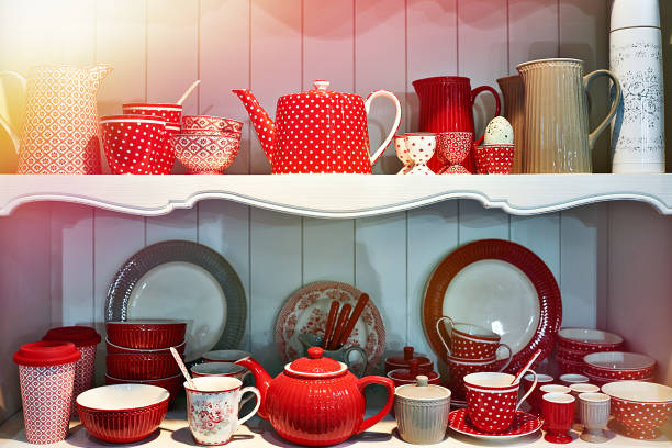 istock Red antique porcelain utensils in sideboard 1025213312
