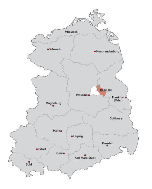 ilustrações, clipart, desenhos animados e ícones de político e administrativo mapa administrativo da antiga república democrática alemã rda... - east germany