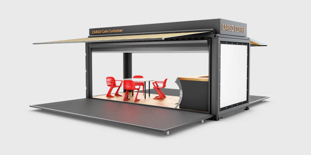 istock Converted old shipping container into cafe, 3d Illustration isolated white 1025227144