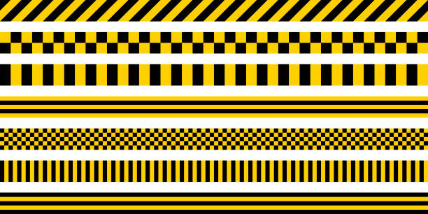 ilustrações, clipart, desenhos animados e ícones de conjunto listras cor amarela e preta, com padrão industrial, vector padrão de listras, preto de aviso de segurança sobre fundo amarelo - industrial zone
