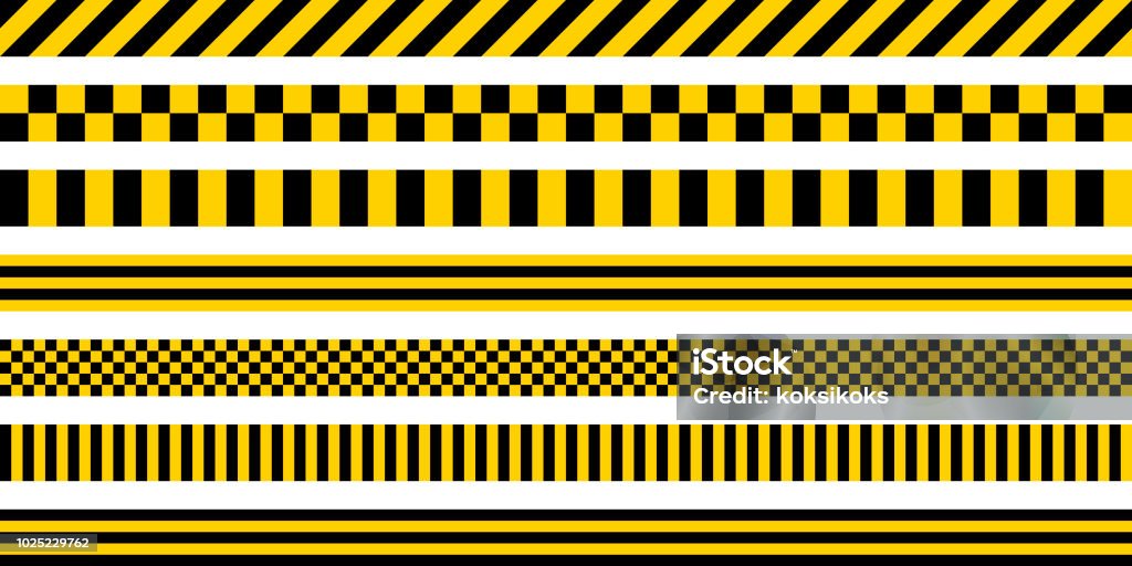 Set stripes yellow and black color, with industrial pattern, vector safety warning stripes, black pattern on yellow background Set of stripes yellow and black color, with industrial pattern, vector safety warning stripes, black pattern on yellow background Striped stock vector