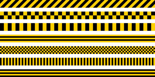 Set stripes yellow and black color, with industrial pattern, vector safety warning stripes, black pattern on yellow background Set of stripes yellow and black color, with industrial pattern, vector safety warning stripes, black pattern on yellow background warning symbol stock illustrations