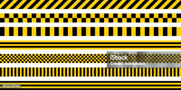 Set Stripes Yellow And Black Color With Industrial Pattern Vector Safety Warning Stripes Black Pattern On Yellow Background Stock Illustration - Download Image Now