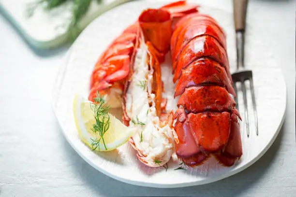 Photo of Cooked lobster tails with lemon & dill