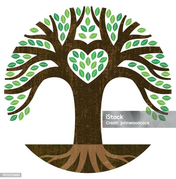 Tiny Heart Tree Illustration Stock Illustration - Download Image Now - Tree, Logo, Root