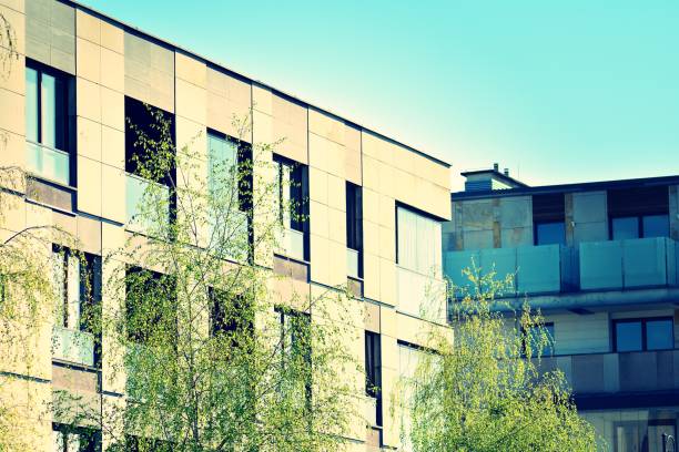 Abstract minimal style architecture background. Modern building facade detail. Retro colors stylization