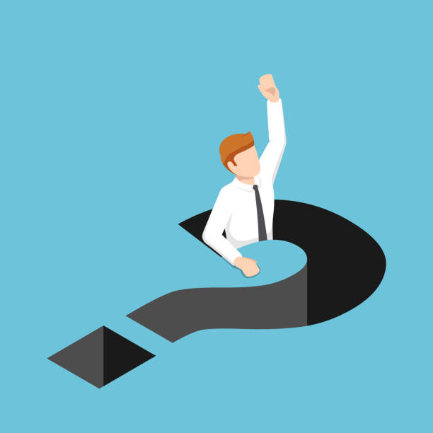Isometric businessman falling into question mark hole Flat 3d isometric businessman falling into question mark hole. Business trouble concept. isometric question mark stock illustrations