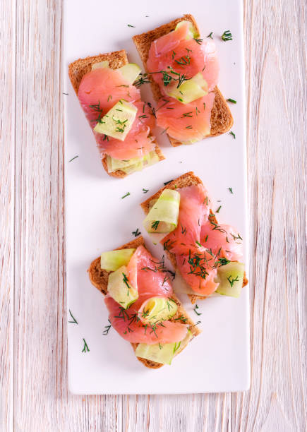 istock Salmon and cucumber over brown bread 1025271870