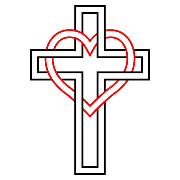 verflechtung von herz und christian kreuz, vektor-symbol des glaubens und liebe zu gott. christliches symbol - confession booth penance catholicism church stock-grafiken, -clipart, -cartoons und -symbole