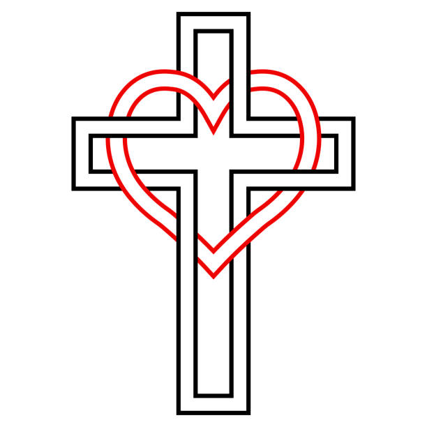 przeplatanie się serca i krzyża chrześcijańskiego, wektorowego symbolu wiary i miłości do boga. symbol chrześcijański - confession booth penance catholicism church stock illustrations