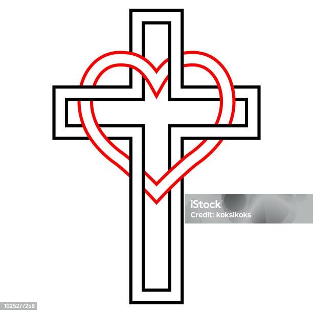 Intertwining Of The Heart And Christian Cross Vector Symbol Of Faith And Love To God Christian Symbol Stock Illustration - Download Image Now