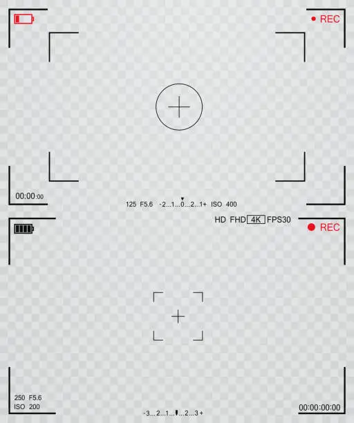 Vector illustration of Camera view finder. Focusing screen camera. Video screen on transparent background.